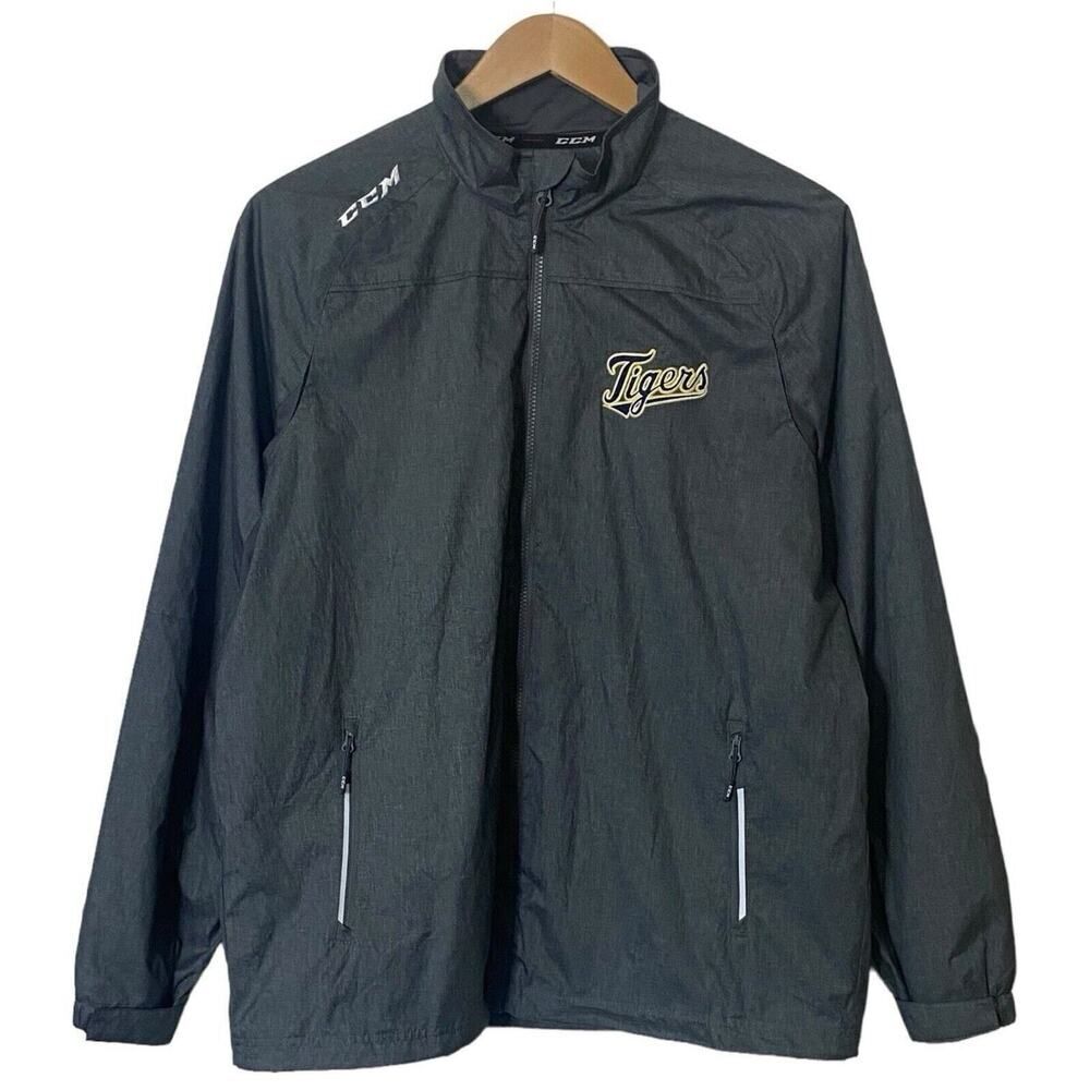 CCM Hockey Jacket Windbreaker Mens Large Tactical Cool Tigers Full Zip Gray